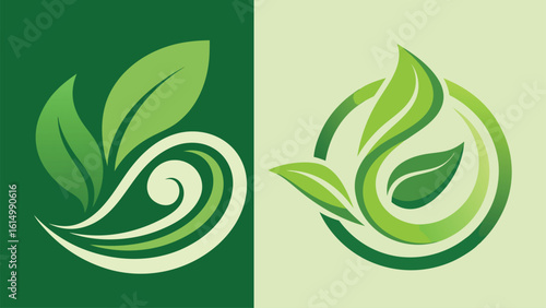 Abstract green leaf icon set for eco-friendly plant and nature designs, symbolizing organic growth and environmental harmony