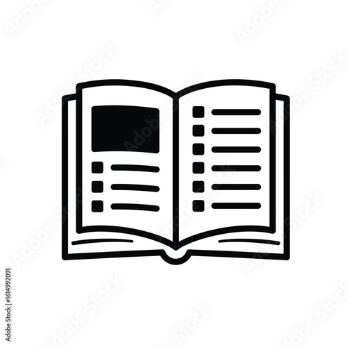 Open book with text and bullet points pages list