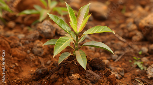 young mango plant in soil