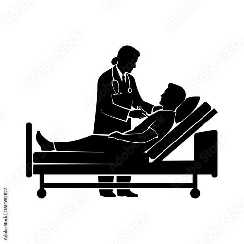 Silhouette of Doctor Examining Patient Lying on Hospital Bed