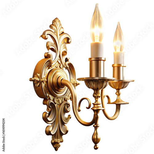 Wall sconce light fixture for elegant interior decor, isolated PNG