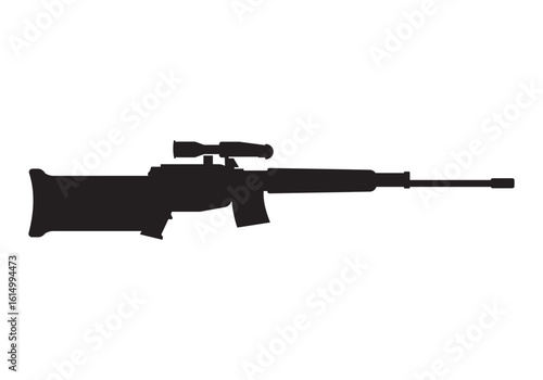 gun icon rifle icon in black style isolated on white background. Guns silhouette. Military firearms icons for rpg design, army arsenal weapon and ammo, pistol shotgun grenade revolver launcher. Vector