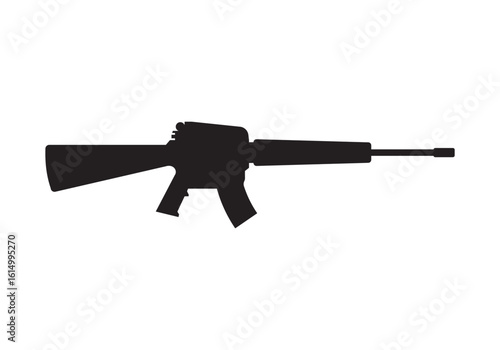 gun icon rifle icon in black style isolated on white background. Guns silhouette. Military firearms icons for rpg design, army arsenal weapon and ammo, pistol shotgun grenade revolver launcher. Vector