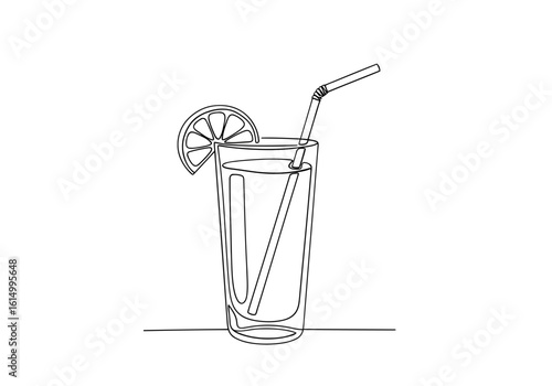 Vector art of a tall glass of juice with a straw and lemon