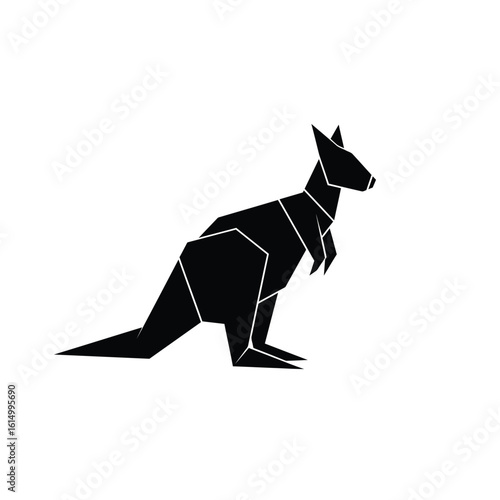 Origami kangaroo silhouette vector animal black