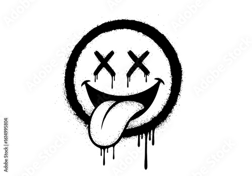 Vector art of graffiti smiley face with tongue out and x eyes