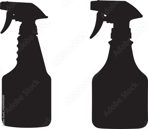 Two black silhouettes of spray bottles on a white background