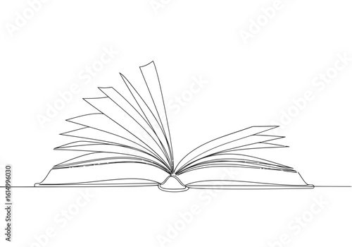 Vector art of an open book with fanned pages in a line drawing