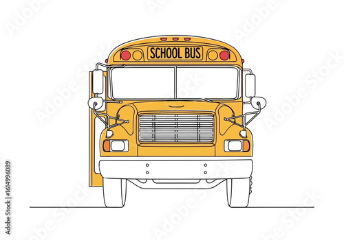 Vector art of front view of a yellow school bus, isolated on white background