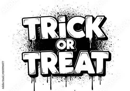 Vector art of trick or treat text with a grunge spray paint effect