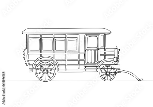 Vector art of an oldfashioned bus or caravan drawn in outline