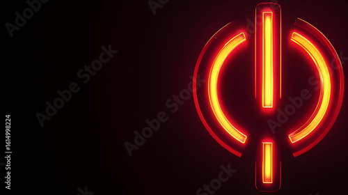 Fiery, glowing power button icon,  bright orange/red neon on dark background.  3D rendering