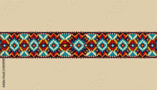 decorative border pattern made from interlocked native american bead designs in turquoise, red
