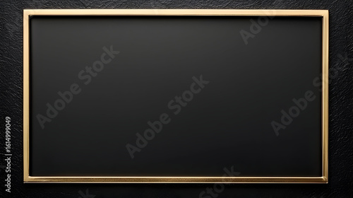 Black plaque with gold frame on dark textured background