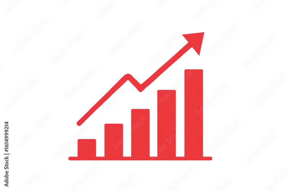 Red graphic of a rising bar graph Red graphic of a rising bar graph