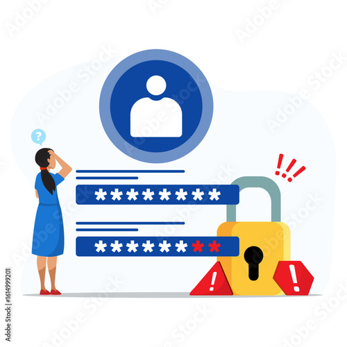 A woman forgot the password. Concept of forgotten password, key, account access and blocked access. 
