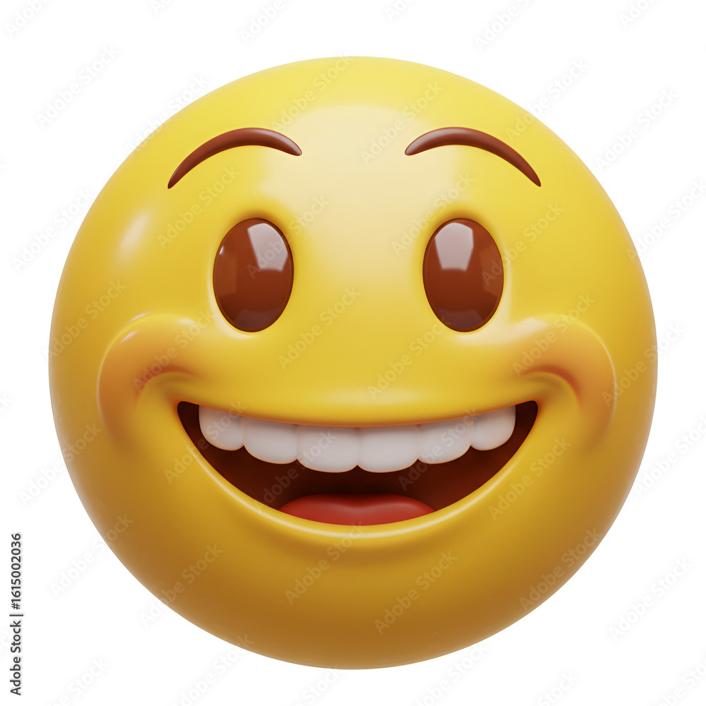 Fototapeta premium Happy yellow emoji face showing big smile with cheerful expression