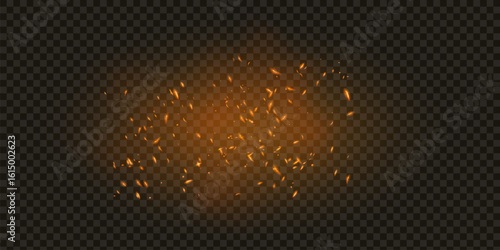 Flame of fire with sparks on a black background. The texture of the fiery storm. The fiery sparks of lights flash, a shot of a flying spark in the air. a dark night