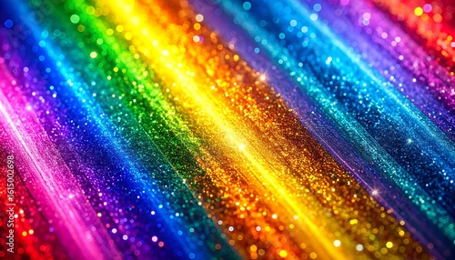 Diagonal streaks of vibrant, glittering rainbow colors