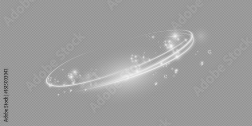 Magical light effect. Rotating luminous ellipses. Dynamic golden rings on black background.