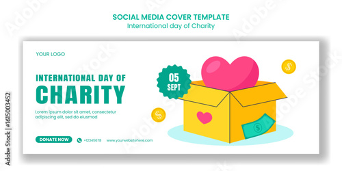 Social Media Cover Design of International Charity Event in Flat Hand Drawn Cartoon Style