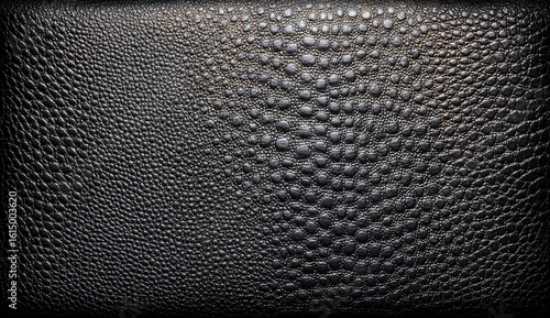 Dark, textured leather surface with embossed reptile pattern