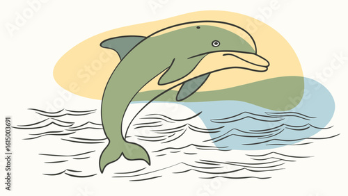 A stylized illustration of a dolphin leaping out of the water, showcasing a playful and joyful mood.