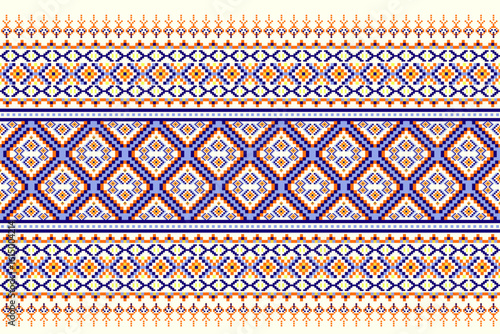 Ikat ethnic abstract geometric embroidery knitting element seamless on yellow background pattern. Native decorative design for fabric, fashion, texture, wallpaper, border, line, lace, decoration