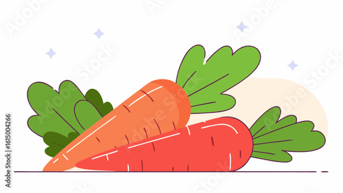 Vibrant illustration of two fresh carrots with green tops, showcasing their natural beauty and nutritional value.