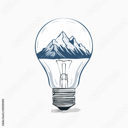 Lightbulb filament is shaped like a Mountain Range against a white background