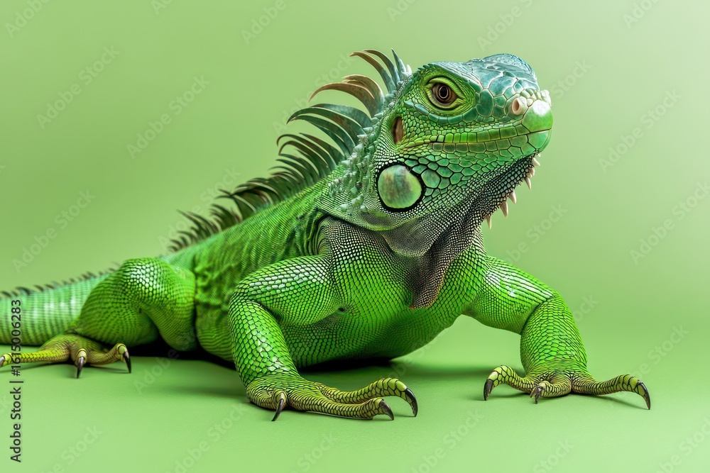 Obraz premium Green iguana basking with intense gaze