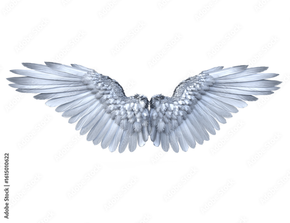 Fototapeta premium 3D rendered illustration of majestic white angel wings with layered feathers, isolated on transparent background