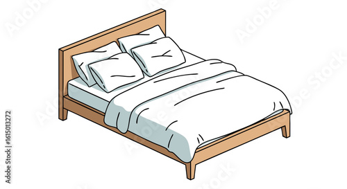 Simple illustration of a bed with pillows and a blanket, ready for rest.