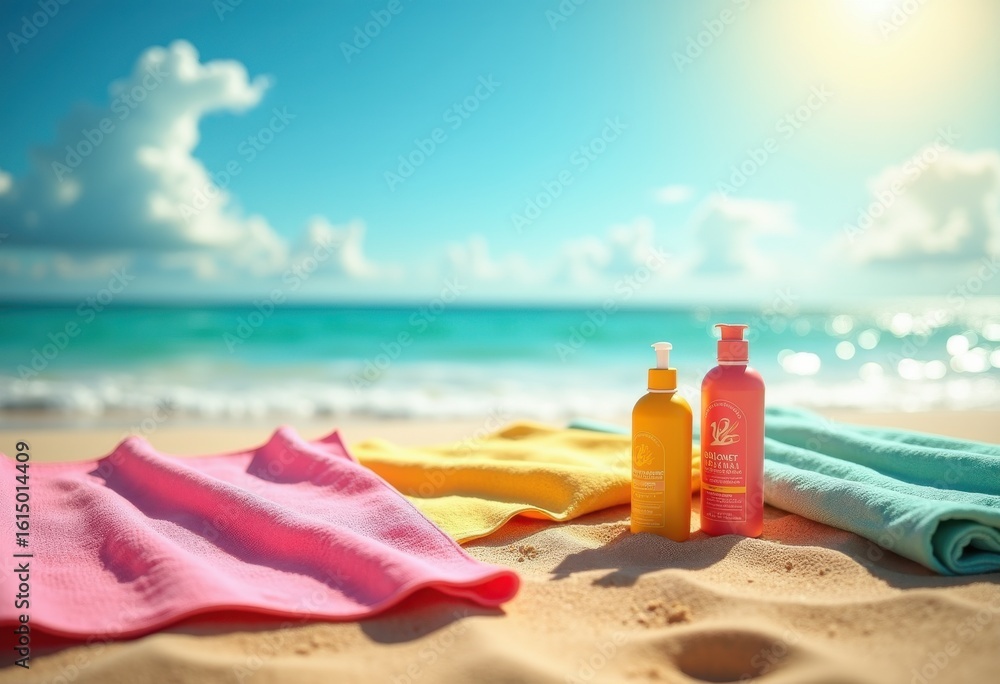 vibrant beach towels sunscreen sun kissed sand colorful relaxation coastal oasis, umbrella, vacation, shoreline, landscape, summer, palm, tranquil, blue vibrant beach towels sunscreen sun kissed sand colorful relaxation coastal oasis, umbrella, vacation, shoreline, landscape, summer, palm, tranquil, blue
