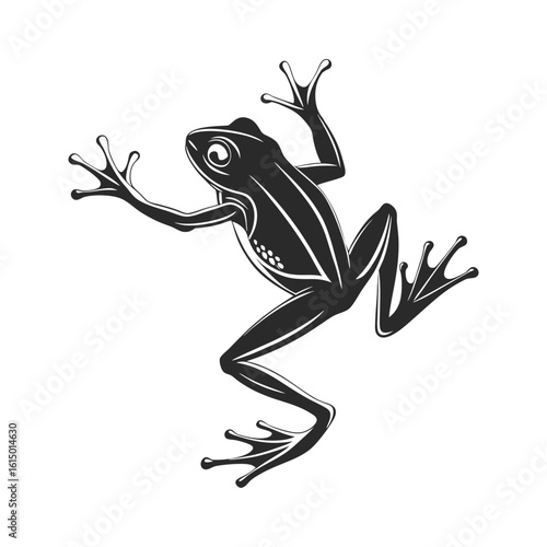 Black Frog Silhouette with Outstretched Limbs on White Background