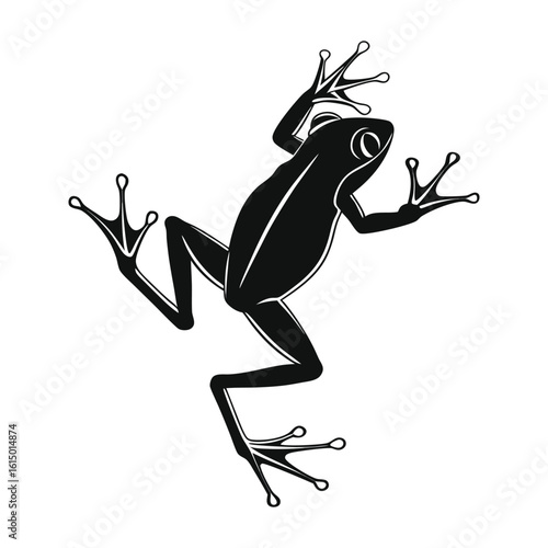 Black Frog Silhouette with Outstretched Limbs on White Background