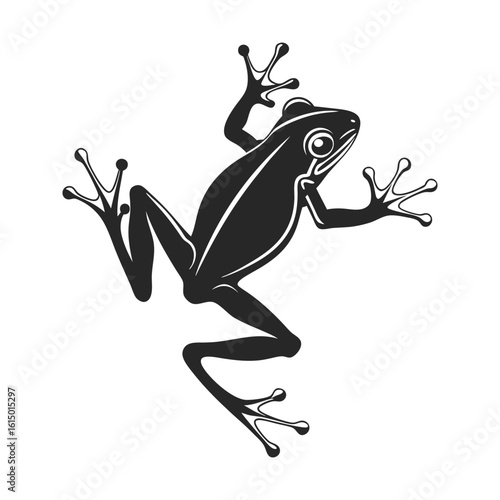 Black Frog Silhouette with Outstretched Limbs on White Background