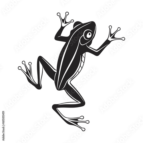 Black Frog Silhouette with Outstretched Limbs on White Background