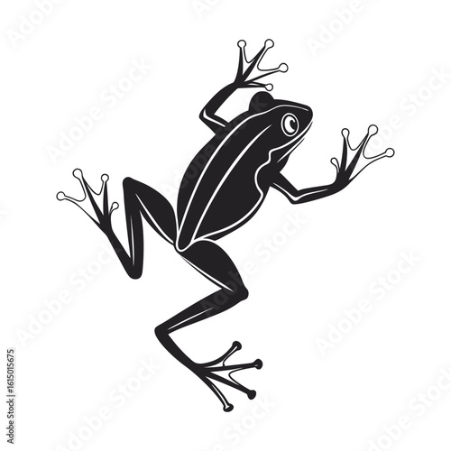 Black Frog Silhouette with Outstretched Limbs on White Background
