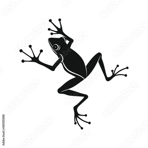 Black Frog Silhouette with Outstretched Limbs on White Background