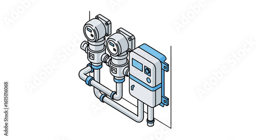 Industrial metering system diagram with pipes and control panel