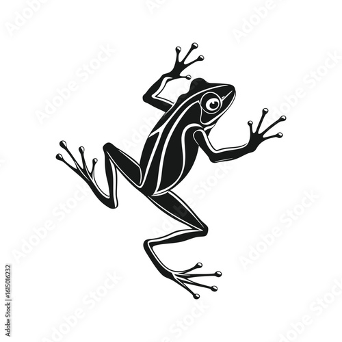 Black Frog Silhouette with Outstretched Limbs on White Background
