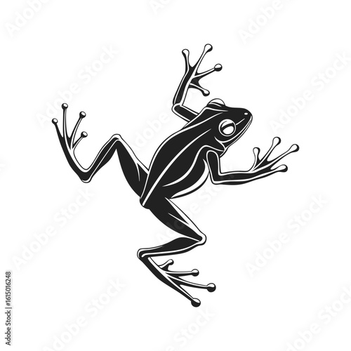 Black Frog Silhouette with Outstretched Limbs on White Background
