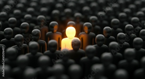 Stand Out from the Crowd Concept with Glowing Individual in Dark Group.