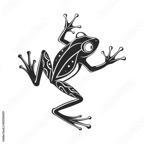 Black Frog Silhouette with Outstretched Limbs on White Background