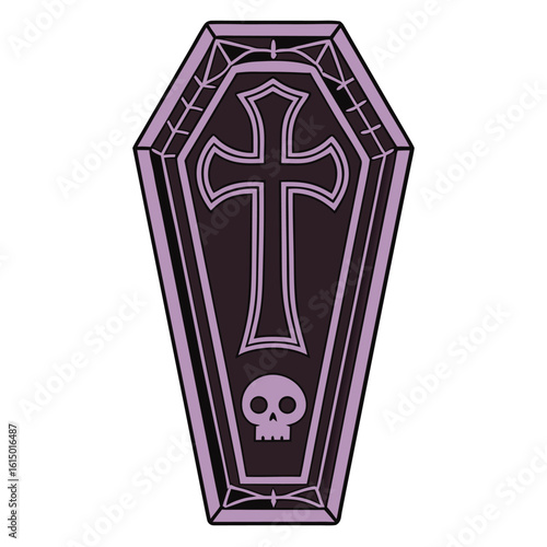 Gothic coffin with skull and cross halloween