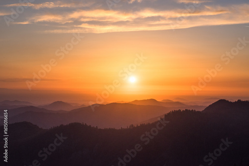 Setting sun in Sequoia National Park