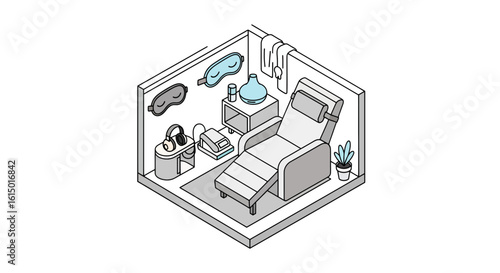 Relaxation room interior with spa elements and comfortable chair