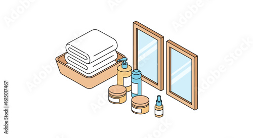 Bathroom accessories and cosmetics on a shelf