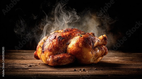 Wallpaper Mural Roasted chicken on rustic wooden table, steaming Torontodigital.ca